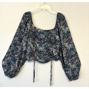 Wild Fable Crop Top Women’s Floral Scrunch Tie‎ Long Bishop Sleeve M